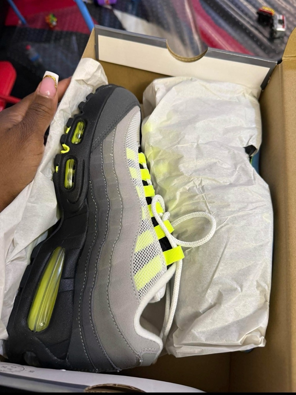 Unisex Grey and Neon Yellow Athletic Sneakers. Never been worn. Needed bigger
